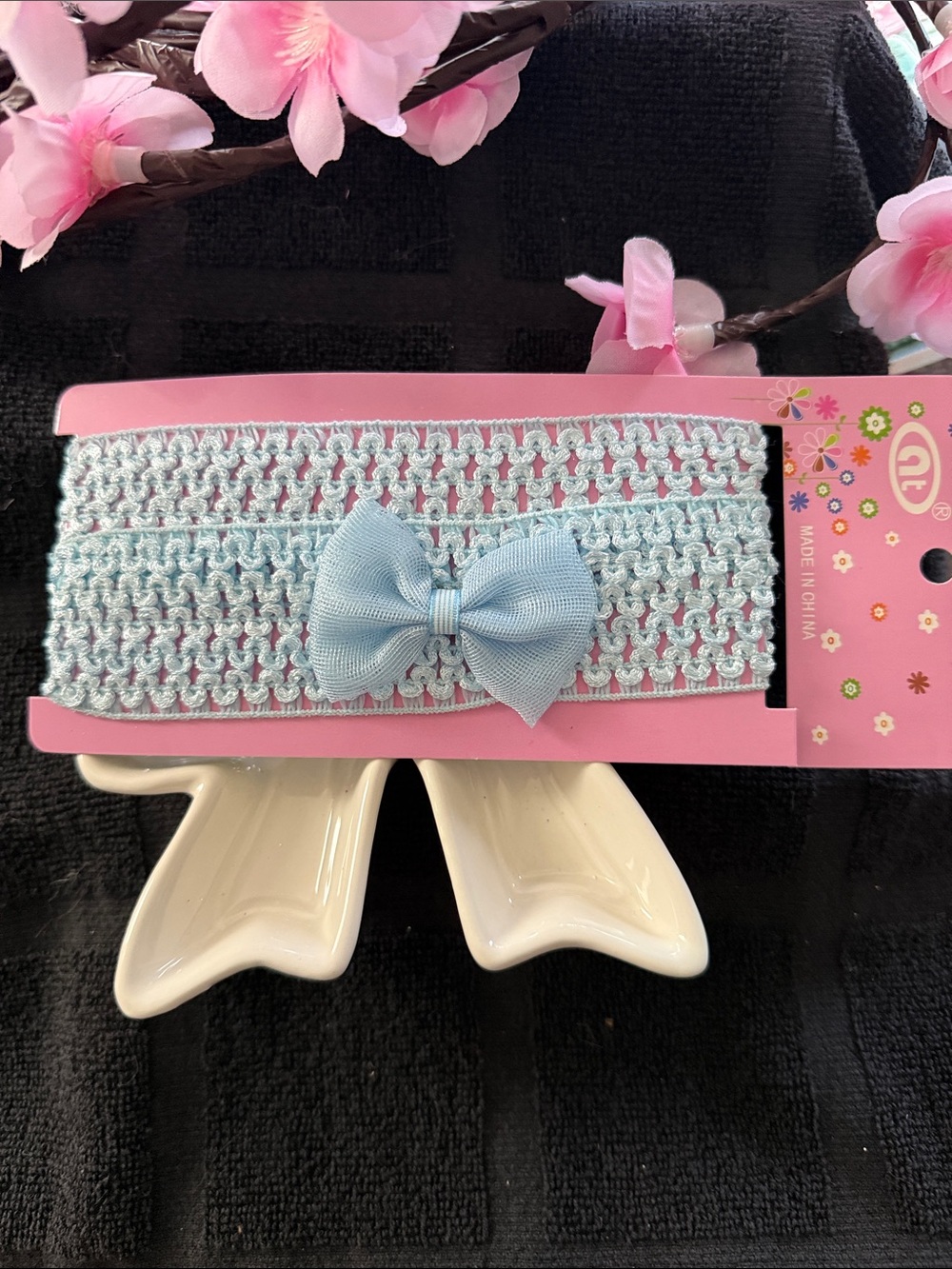 Kids Light Blue Bow Knit Headband -